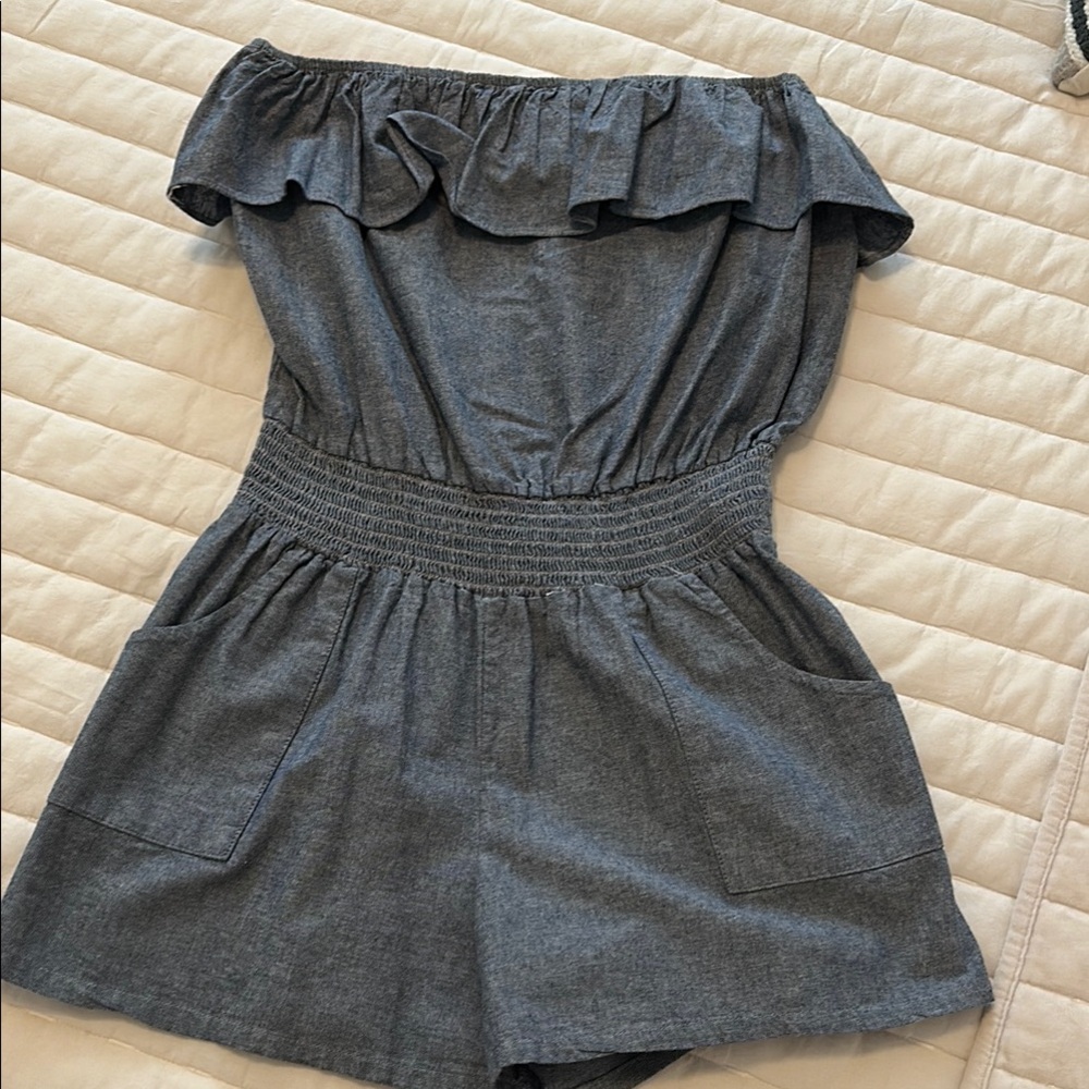 Stylish Strapless Chambray Romper
